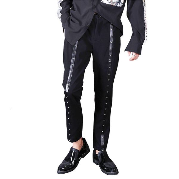 

men's pants men streetwear hip hop punk gothic casual suit male fashion rivet harem trousers night club singer stage clothing 7sko, Black
