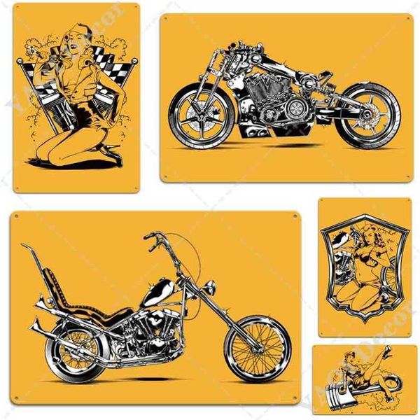 hand painted motorcycle vintage metal tin signs pub garage club decoration man cave wall posters motor decorative plaquea
