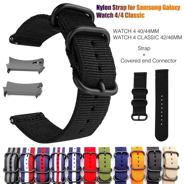 

watch bands nato nylon strap for samsung galaxy watch4/4 classic 40/44mm 42/46mm stainless steel buckle band sport men women duarble, Black;brown