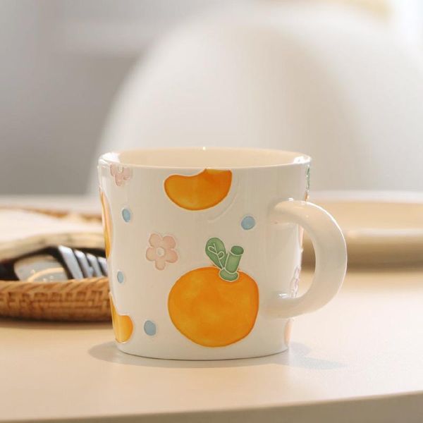 

mugs korean style creative hand-painted ceramic cup home orange mug coffee personality embossed cute milk
