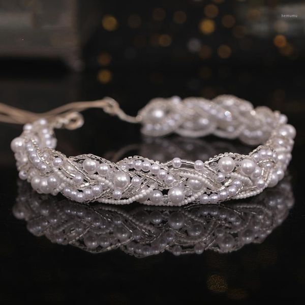 

forseven headband bride headpiece hair accessories lady bridal wedding pearls beaded hairwear jewelry tiara handmade for women1