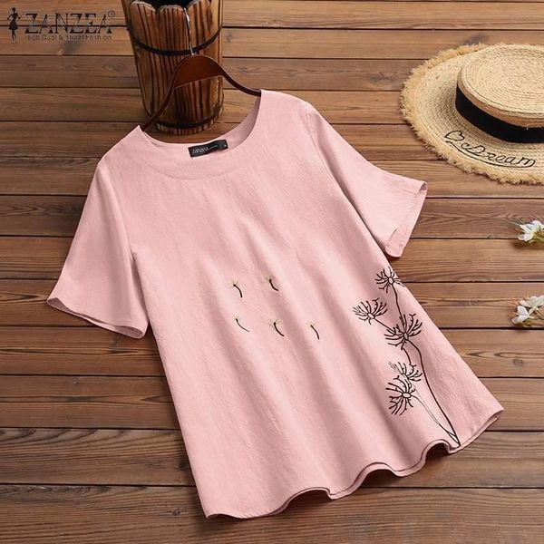 

women's blouses & shirts 2021 summer zanzea vintage women blouse embroidery cotton linen casual floral sleeve o-neck loose oversize bl, White