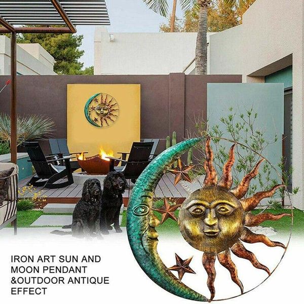 

decorative objects & figurines artistic sun moon metal wall art for indoors outdoors with finish antique iron hanging ornaments home yard ro