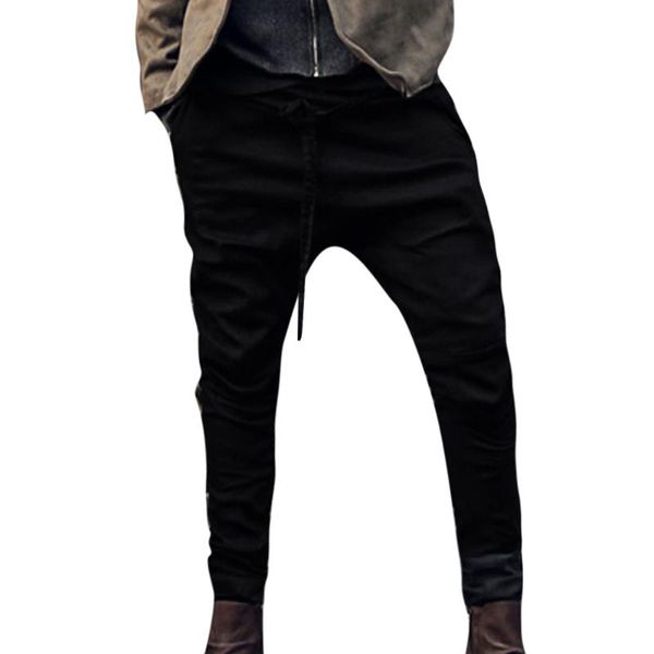 

mens fashion autumn joggers patchwork pants casual cotton drawstring sweatpants work trousers fashions men c0413 men's, Black