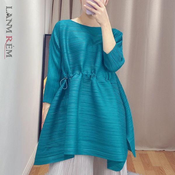 

fold blouse for women spring summer drawstring shirt large size three quarter sleeve casual fashion 2c2232 210507, White