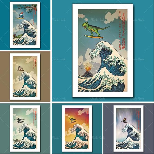 

paintings surfs up tiger - great wave big surf art print by rob ozborne