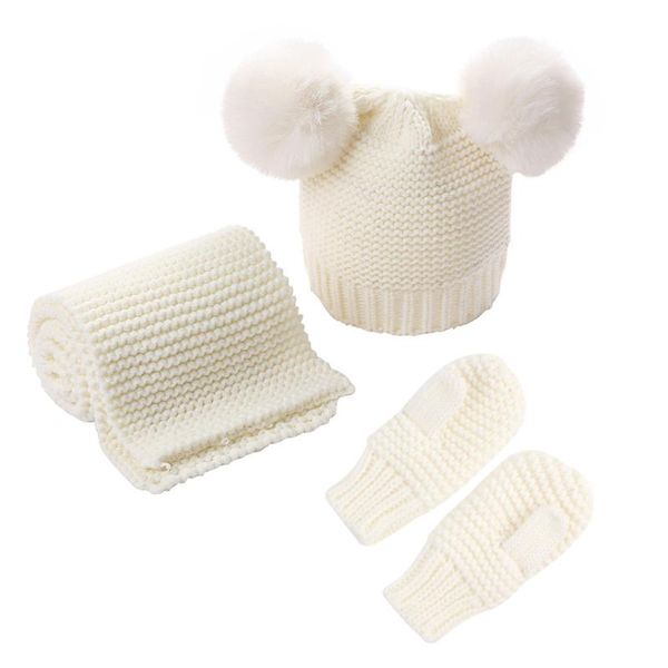 

caps & hats winter warm kids infant scarf gloves set children girls boys mitten pompon knitted hat fashion 2021 toddler lovely sets, Yellow