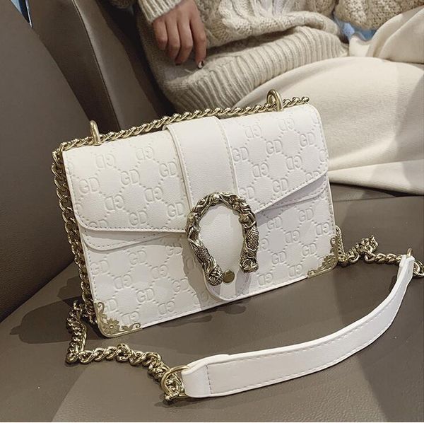 

Factory wholesale women bag personalized gold buckle womens shoulder handbag street trend embossed leather chain bags metal edging womenes m, Black;red