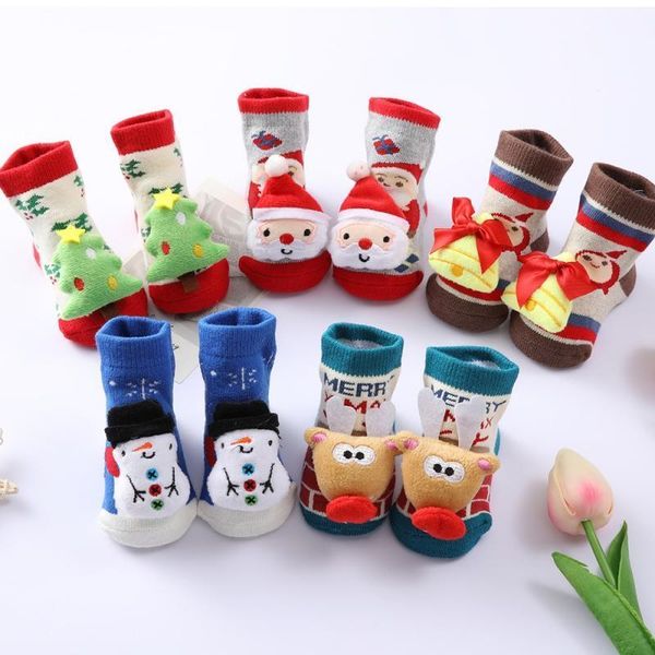

socks born baby girl boy cotton infant cartoon christmas anti-slip middle tube floor1, Pink;yellow