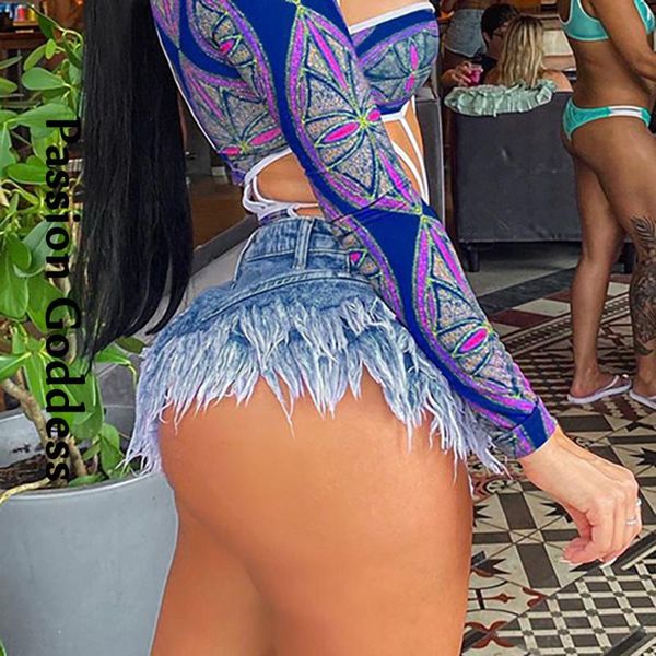 

women's shorts summer women whiskers denim low-waisted asmmetrical slim mini short party nightclub ruffles hem xl, White;black