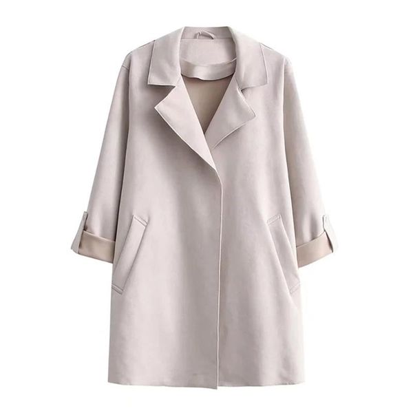 

women's wool & blends dylqfs 2021 women autumn office lady beige long sleeve coat female vintage streetwear no buttons casual elegant m, Black