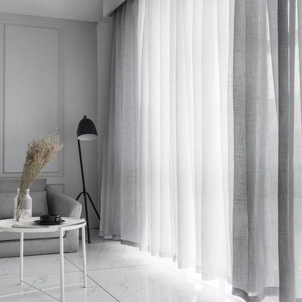 

gray cotton linen solid tulle drapes curtain decorative modern white sheer cortina para janela de quarto for bedroom &