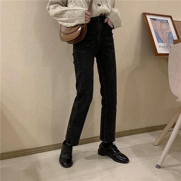 

dunayskiy smoky gray loose cowboy jeans denim pants 2021 femme straight casual stylish high waist light washed plus size women's, Blue