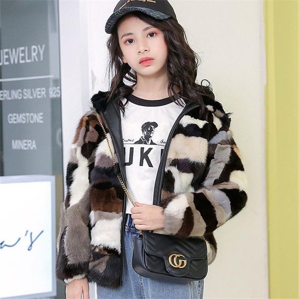 

women's fur & faux 2021 boys and girls winter children's mink baseball cap foreign style coats shirt zipper fashion trend, Black