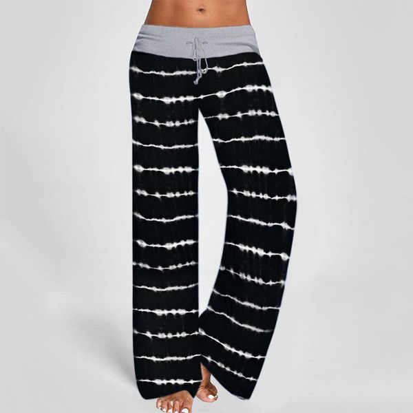 

women's pants & capris women casual loose style straight elastic high waist chic ladies trousers streetwear female stripe drawstring, Black;white