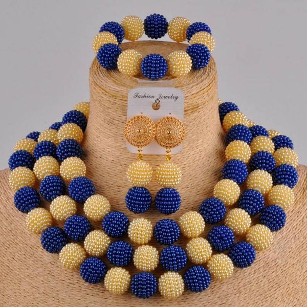 

earrings & necklace royal blue and champagne gold nigerian wedding set african simulated pearl jewelry fzz107, Silver