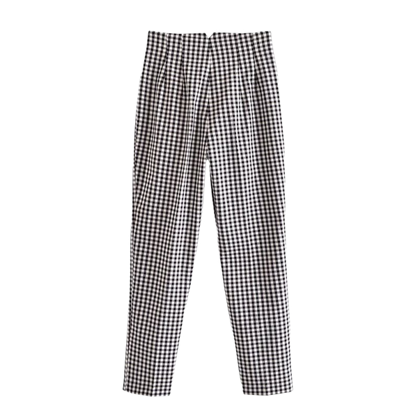 

women's pants & capris nsz women black and white plaid harem 2021 high waist office checked pencil trousers, Black;white
