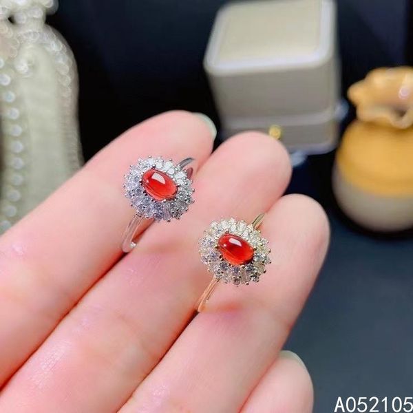 

cluster rings kjjeaxcmy fine jewelry 925 sterling silver inlaid natural garnet women exquisite fashion plain adjustable gem ring support det, Golden;silver