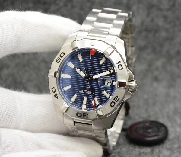 

men automatic mechanical movement black sport wristwatch 44mm luxury stainless steel, Slivery;brown