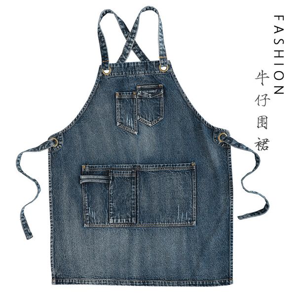 

apron fashion washed denim coffee maker milk tea shop restaurant beauty barber