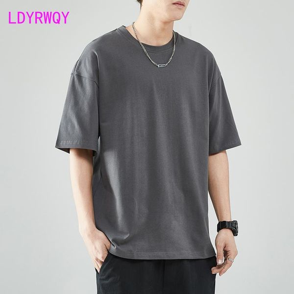 

men's t-shirts ldyrwqy 2021 summer japanese and korean fashion round neck solid color loose casual t-shirt men polyester, White;black