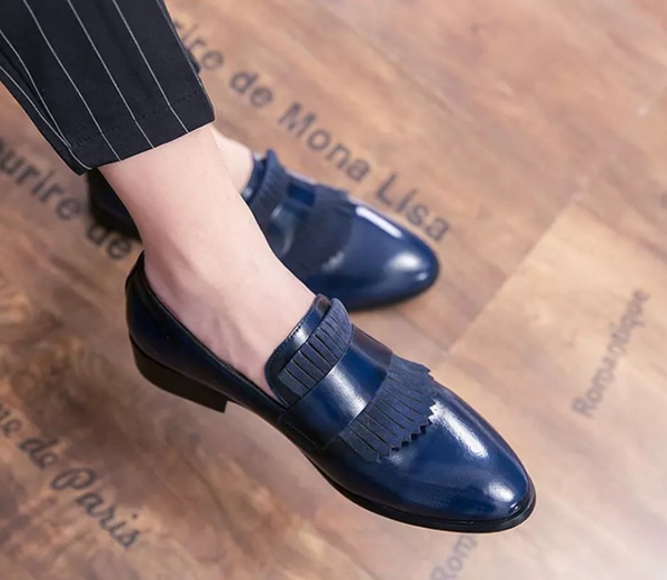 

Men Shoes New Fashion High Quality Pu Leather Tassel Shoe Handmade Casual Formal Stylish Loafers Shoe Zapatos De Hombre 4M985, Blue