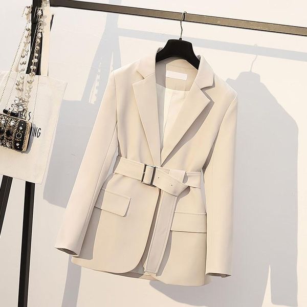 

women's suits & blazers ailegogo spring autumn office ladies blazer jacket with belt women one button solid color suit coat elegant fas, White;black