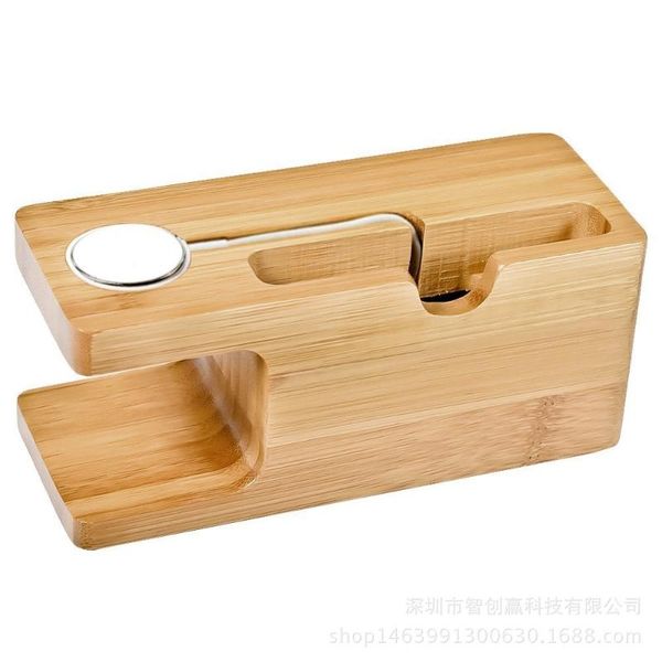 

wooden charging phone holder data cable can be connected at the bottom deskstand base for watch and cell mounts & holders