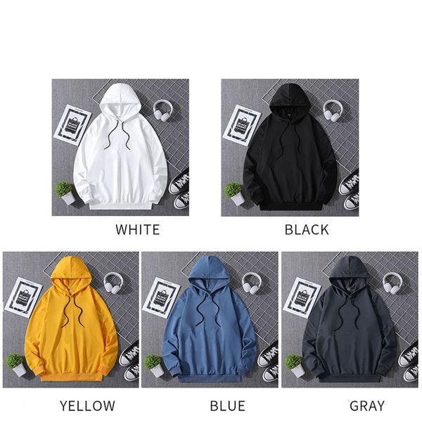 

men' s solid color hoodie loose fluffy drawstring comfy hooded sweatshirt outwear, Black