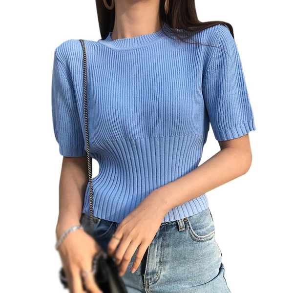 

women's t-shirt daxin summer knitted t shirt women casual slim short sleeve tee shirts korean style o neck female ladies, White