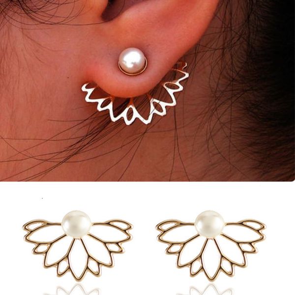 

new fashion pearl lotus front and back earrings, Silver