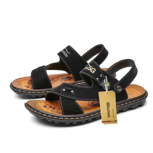 

sandals misalwa nova moda homens chinelos de couro do plutÃ´nio sandÃ¡lias ediÃ§Ãµes duplas mÃ£o costurada verÃ£o sapatos durÃ¡veis bÃ¡sico casuais, Black