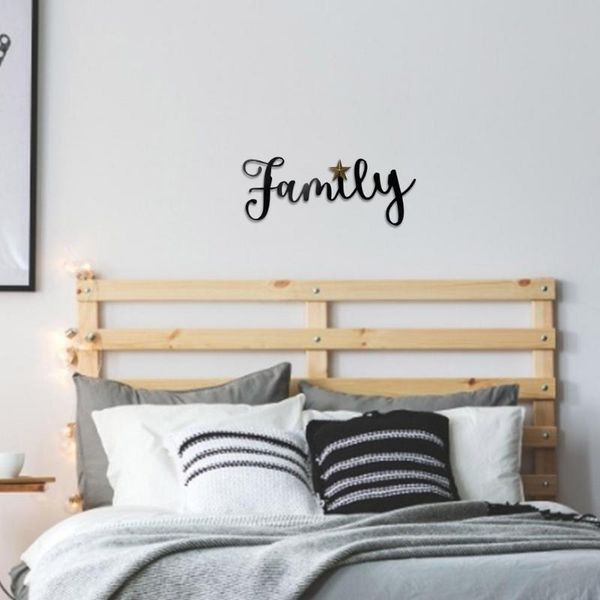 

decorative objects & figurines family letter word metal hanging sign wall decal sticker room home decor ornament aesthetic decoration