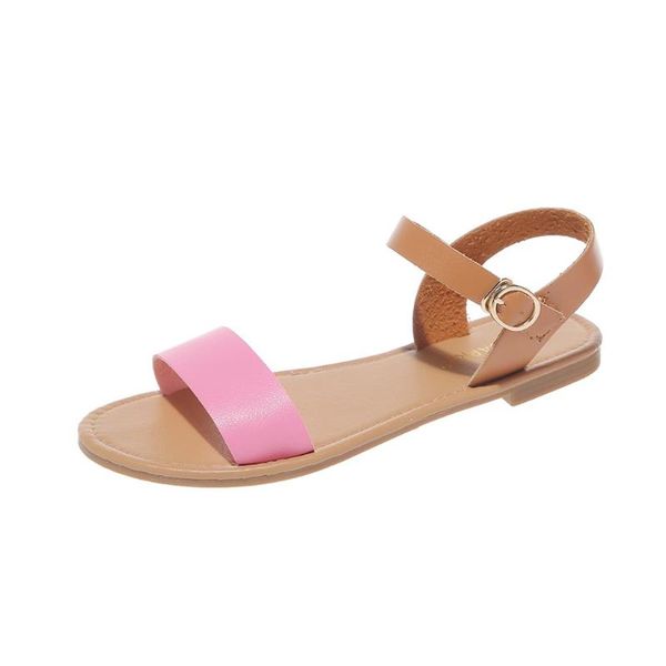 

vogue summer women ladies rome flat mixed color peep toe sandals casual shoe buckle strap gladiator roman party may 22, Black