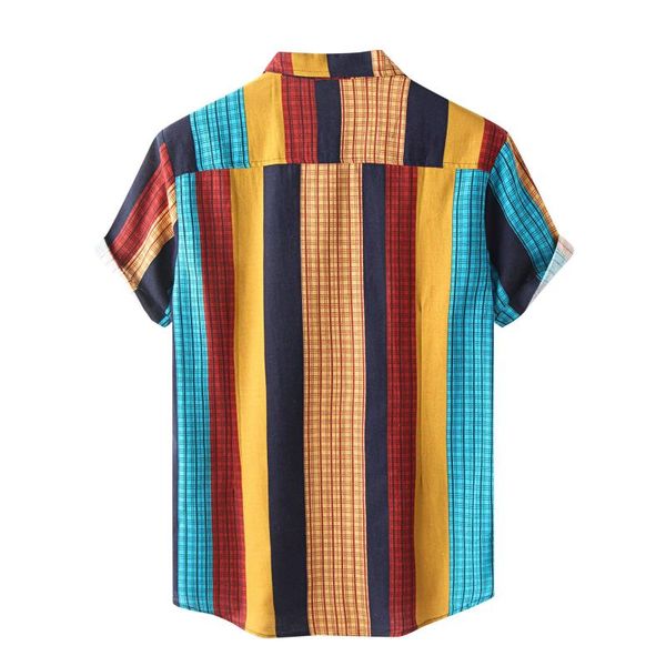 

men's casual shirts summer men stripe print shirt short sleeve turn down collar streetwear chic loose mens hawaiian 2021 vacation camis, White;black