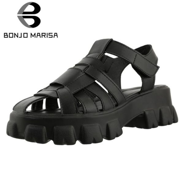 

big size 46 female sandals solid hook loop round toe platform women leisure casual punk gothic shoes, Black