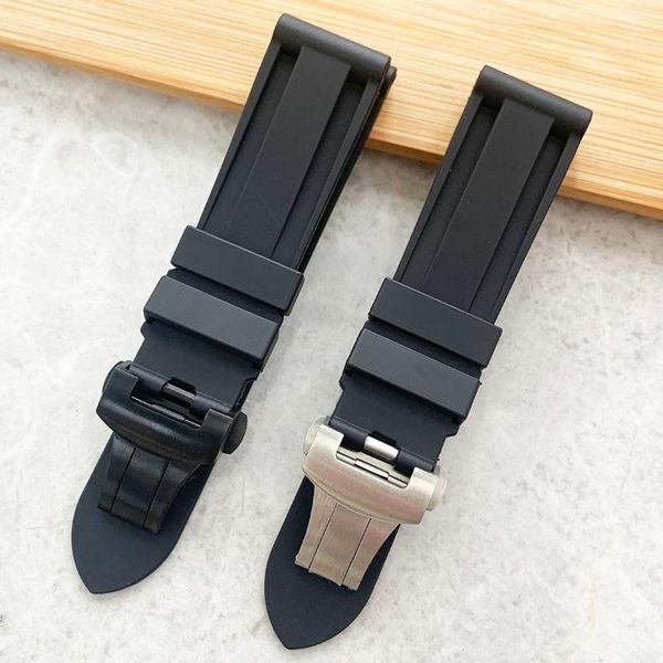 

watch bands band for pam 111 441 tpu rubber silicone 22 24 26mm strap accessories folding clasp bracelet watchband, Black;brown