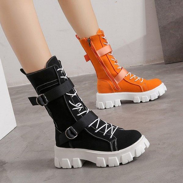 

boots 2021 spring and autumn women's shoes style platform comfortable zipper casual round toe flat with, Black