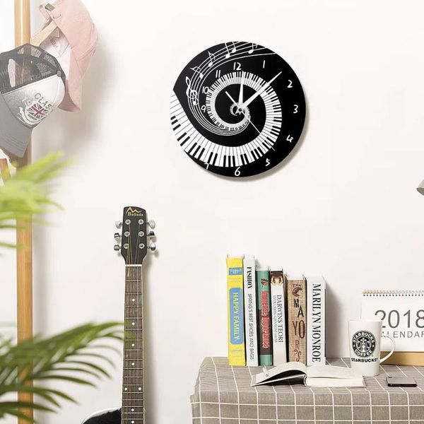 

wall clocks creative acrylic living room clock black and white piano keyboard mute office quartz