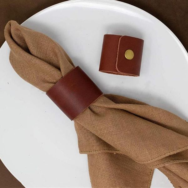 

napkin rings 4pcs/set ring tear resistant rustic vintage classic round faux leather table decor buckle for holiday