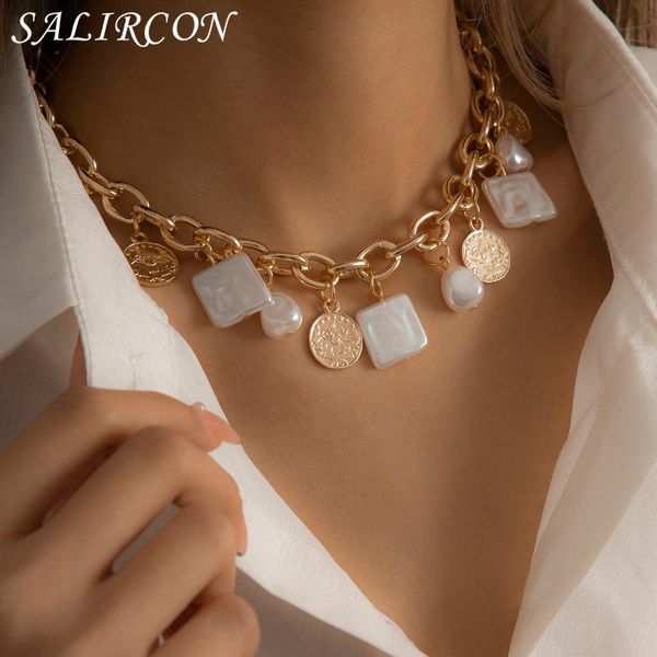 

pendant necklaces baroque simulated pearls portrait coin necklace for women fashion punk choker korean jewelry wedding gift, Silver
