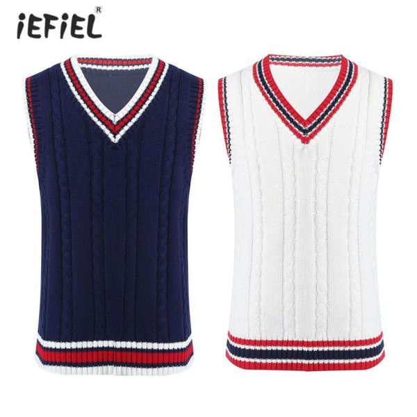 

autumn kids boys knitted vest v neck stripes crochet pullover jumper sweater knitwear waistcoat boy school uniform, Camo