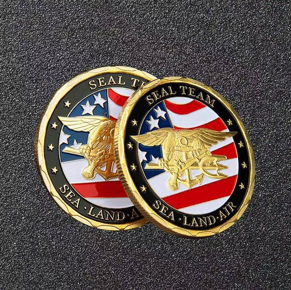 

10pcs non magnetic crafts us army gold plated souvenir badge usa sea land air seal team challenge coins department of the navy military coin