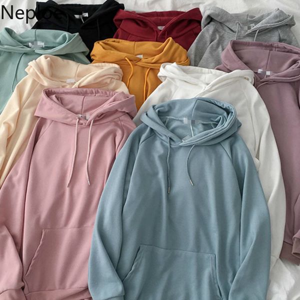 

neploe hoody women ins fashion solid hooded collar long sleeve coats femme korean casual drawstring streetwear 1d860 210423, Black