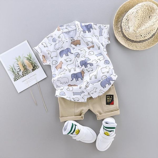 

boys clothes baby summer flower shirt set print short sleeve pants for infant toddler 2pcs kids outwear 1 3 4, White