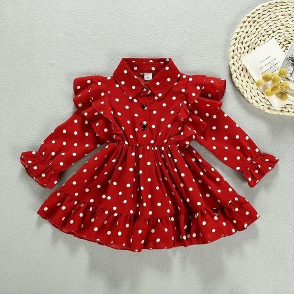 

korean fashion baby girl dresses christmas kid little girls clothes ruffle swing polka dots party 1 7 years, Red;yellow
