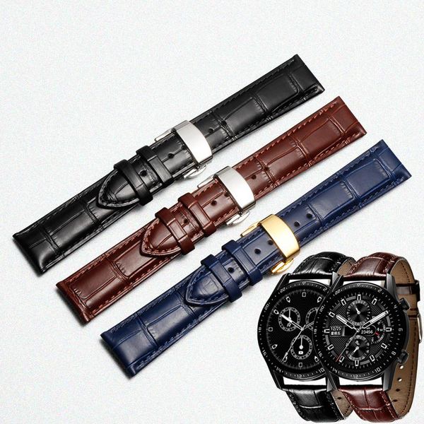

watch bands genuine leather watchstrap sized in 12 13 14 15 16 17 18 19 20 21 22 23 24mm watchband butterfly clasp bracelet wristband, Black;brown