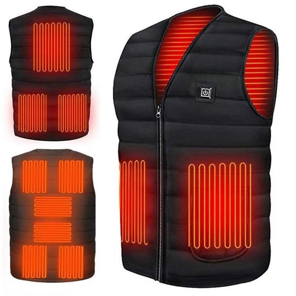 

men's vests winter down vest infrared sleeveless v neck smart heating waistcoat for outdoor, Black;white