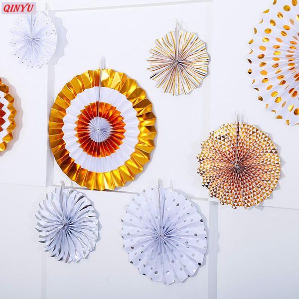 

colored paper fan flower 6pcs per pack hanging assortment gold & silver themed garden home party decoration 7z decorative flowers wreaths