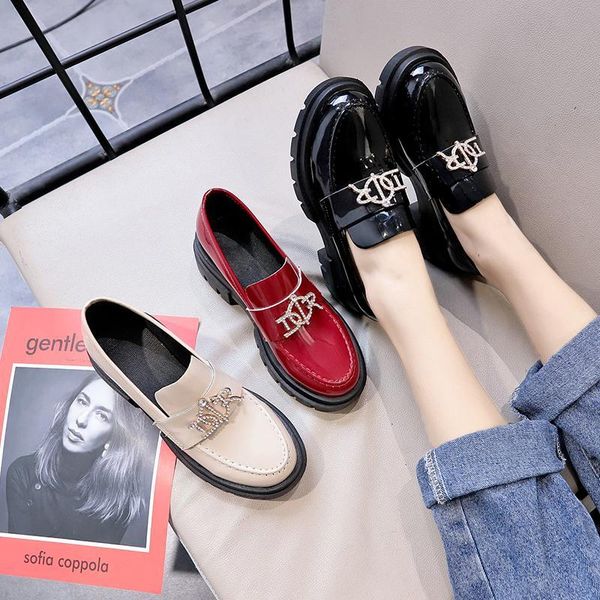 

dress shoes european station spring lacquer leather british small shoes women's water drill singles prk5, Black